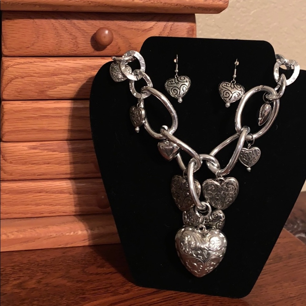 Silver Bubble Heart Necklace and Earrings